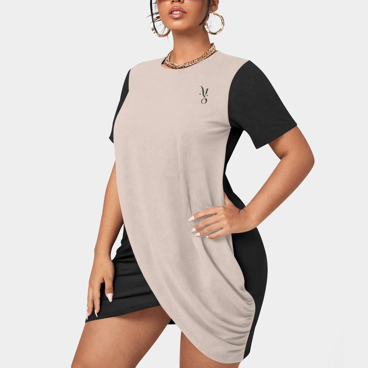 Stacked Hem Dress With Short Sleeve