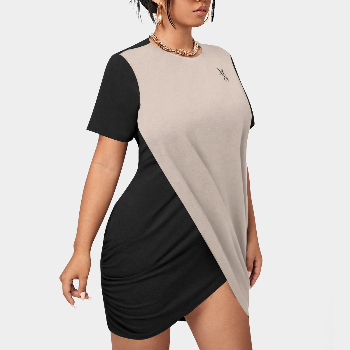 Stacked Hem Dress With Short Sleeve