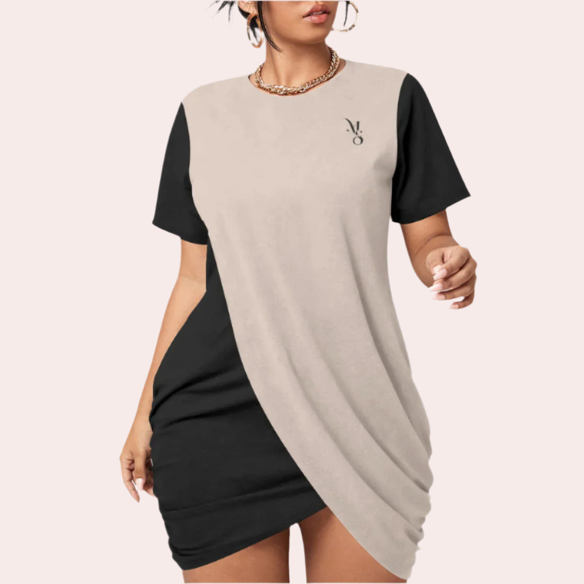 Stacked Hem Dress With Short Sleeve